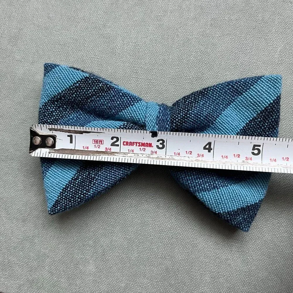 VTG Madawaska Weavers Wool Bow Tie Blue Plaid Hand Woven Canada